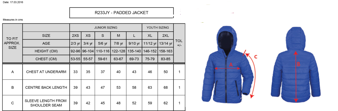 Supersoft Padded Jacket - Kids : Black - Size Guide